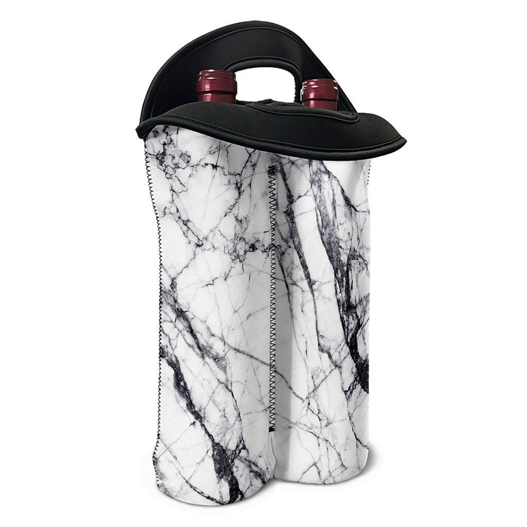 White Gray Scratch Marble Print Double Neoprene Wine Tote