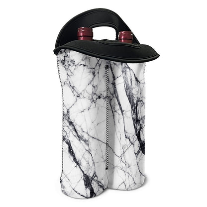 White Gray Scratch Marble Print Double Neoprene Wine Tote