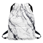 White Gray Scratch Marble Print Drawstring Backpack