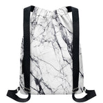 White Gray Scratch Marble Print Drawstring Backpack