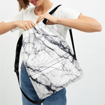 White Gray Scratch Marble Print Drawstring Backpack