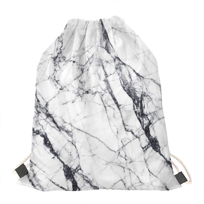 White Gray Scratch Marble Print Drawstring Bag