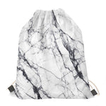 White Gray Scratch Marble Print Drawstring Bag