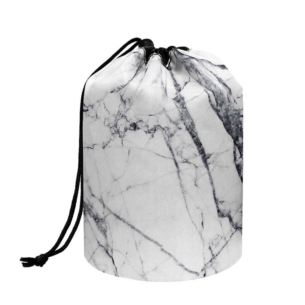 White Gray Scratch Marble Print Drawstring Makeup Bag
