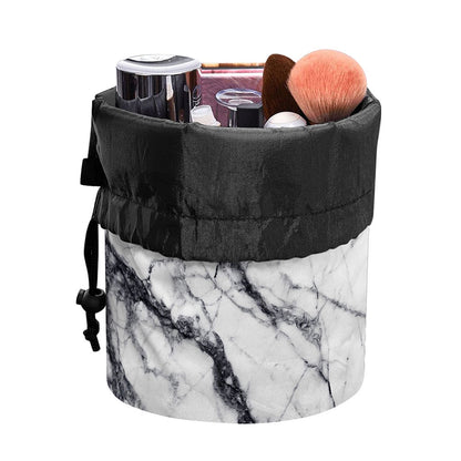 White Gray Scratch Marble Print Drawstring Makeup Bag