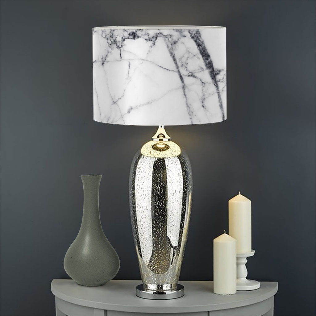 White Gray Scratch Marble Print Drum Lamp Shade