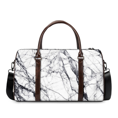 White Gray Scratch Marble Print Duffle Bag
