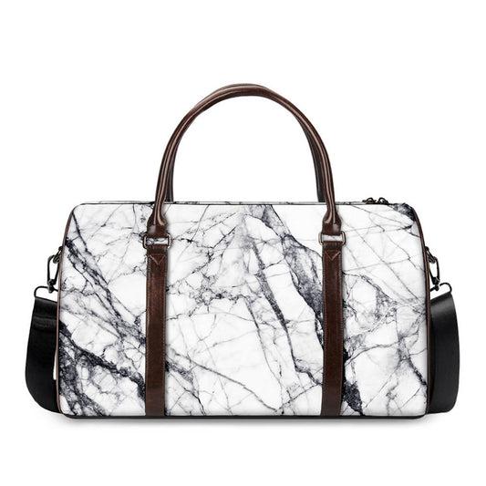 White Gray Scratch Marble Print Duffle Bag