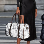 White Gray Scratch Marble Print Duffle Bag
