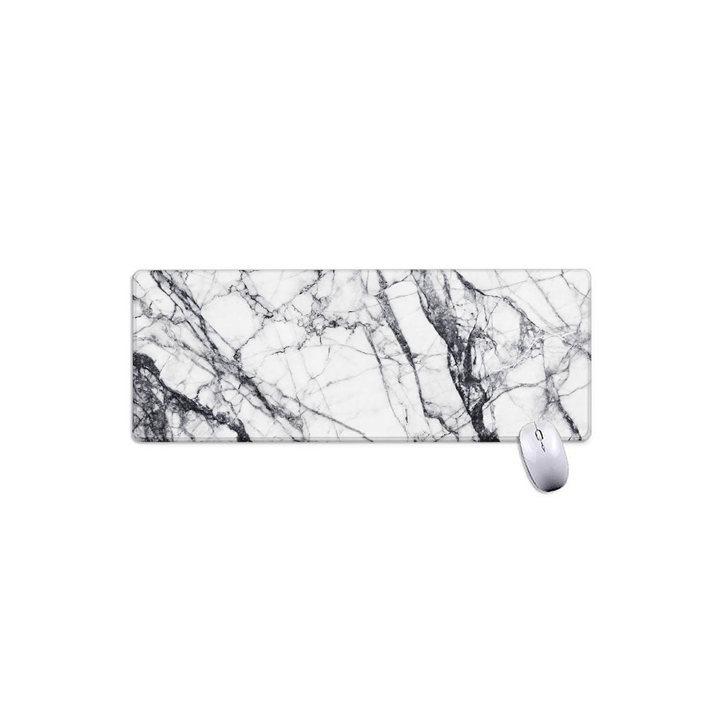 White Gray Scratch Marble Print Extended Mouse Pad