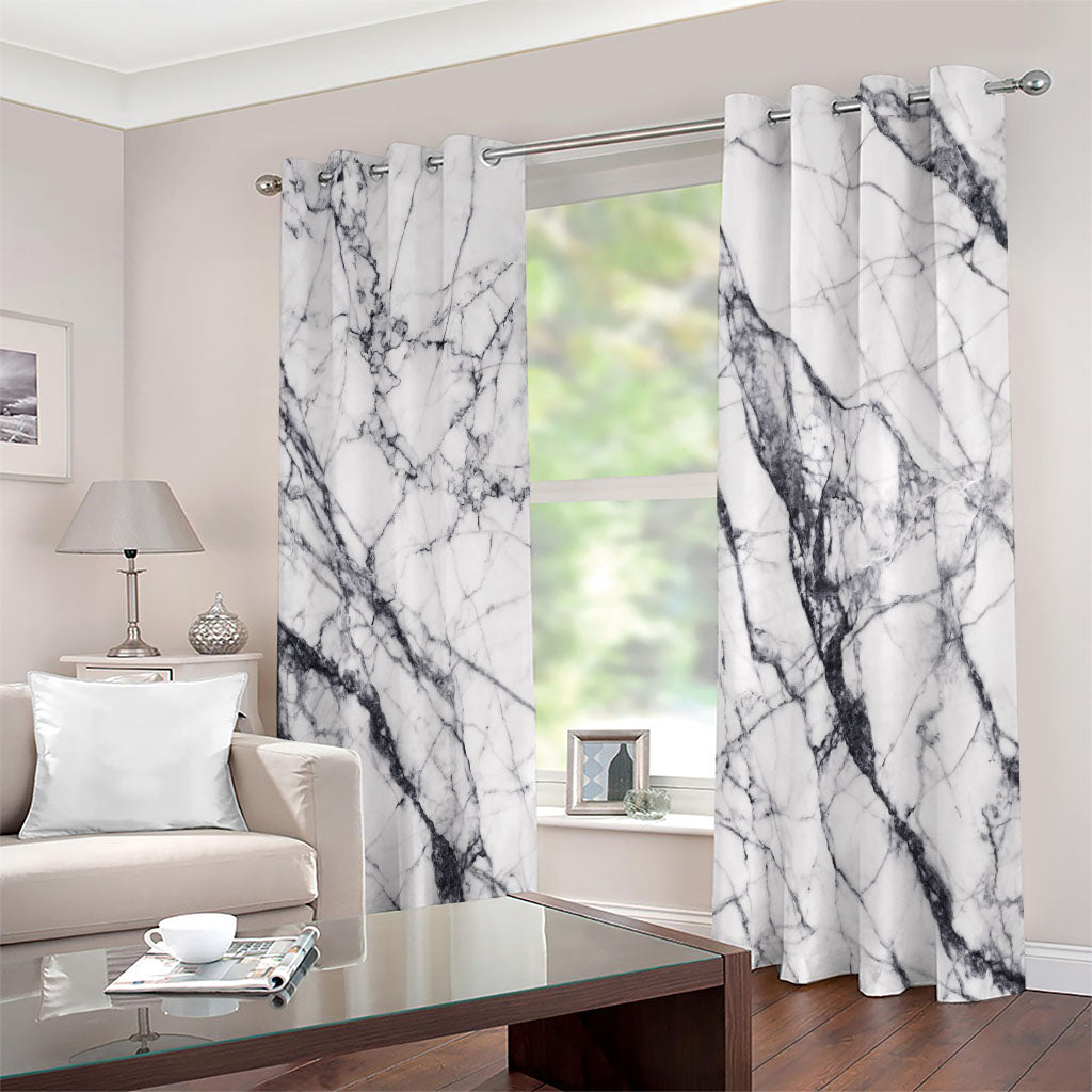 White Gray Scratch Marble Print Extra Wide Grommet Curtains