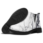 White Gray Scratch Marble Print Flat Ankle Boots