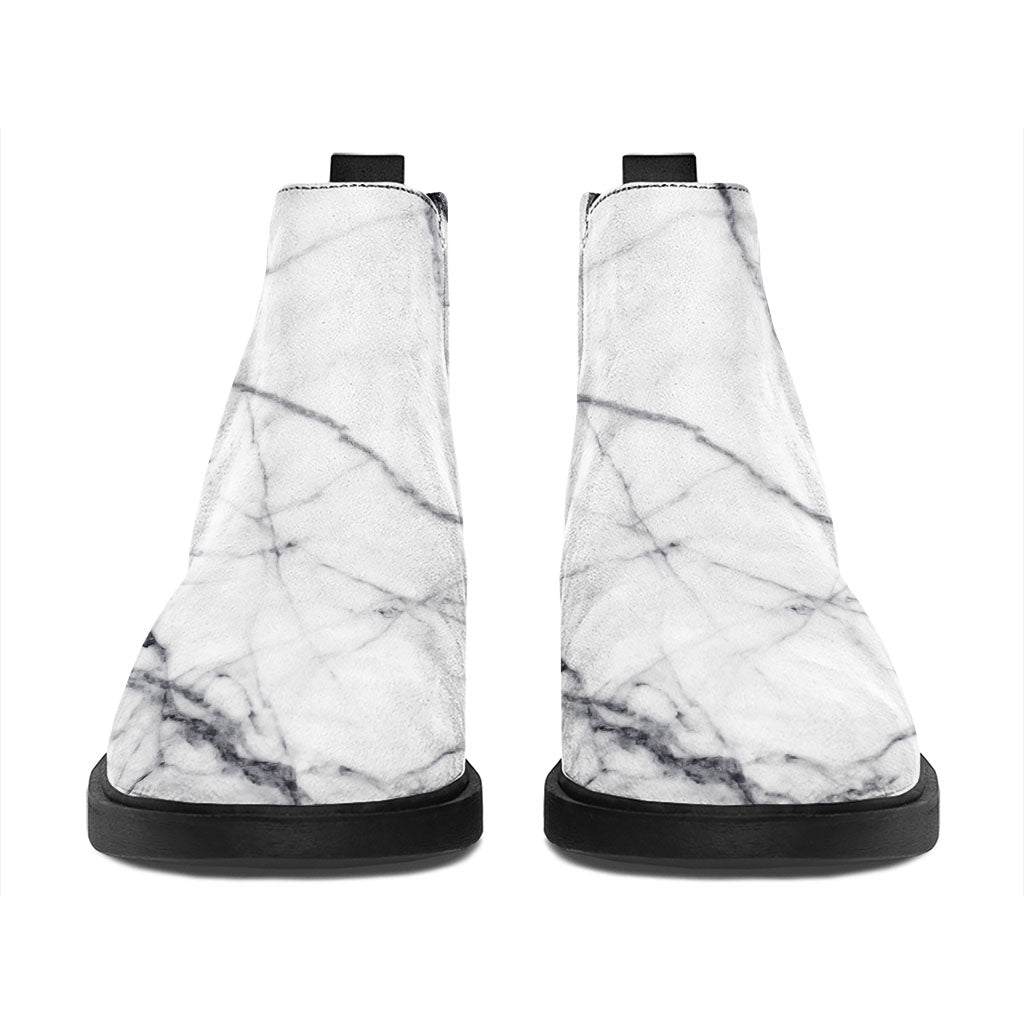 White Gray Scratch Marble Print Flat Ankle Boots