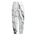 White Gray Scratch Marble Print Fleece Lined Knit Pants