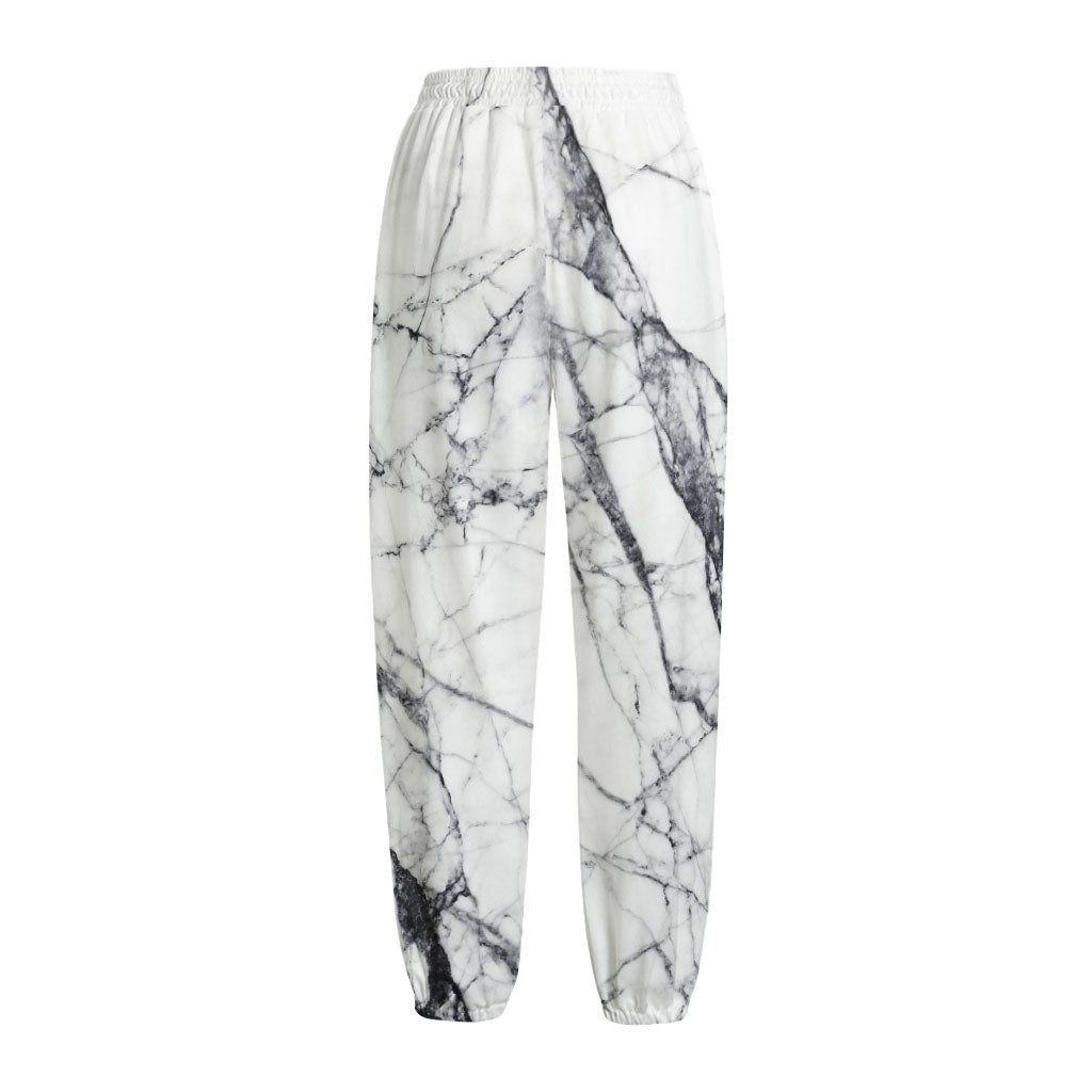 White Gray Scratch Marble Print Fleece Lined Knit Pants