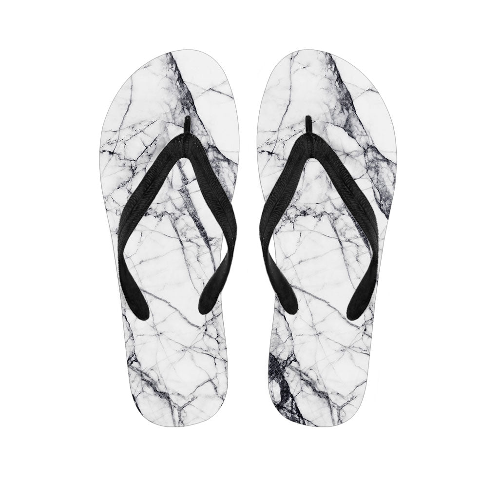 White Gray Scratch Marble Print Flip Flops