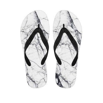 White Gray Scratch Marble Print Flip Flops