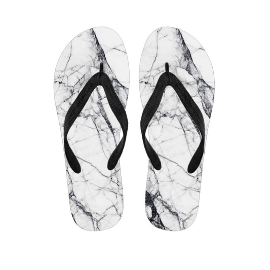 White Gray Scratch Marble Print Flip Flops