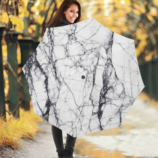 White Gray Scratch Marble Print Foldable Umbrella
