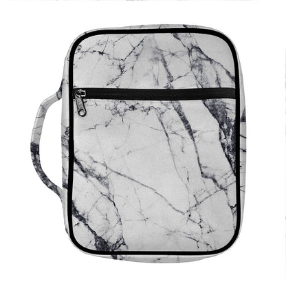White Gray Scratch Marble Print Front Pocket Bible Bag