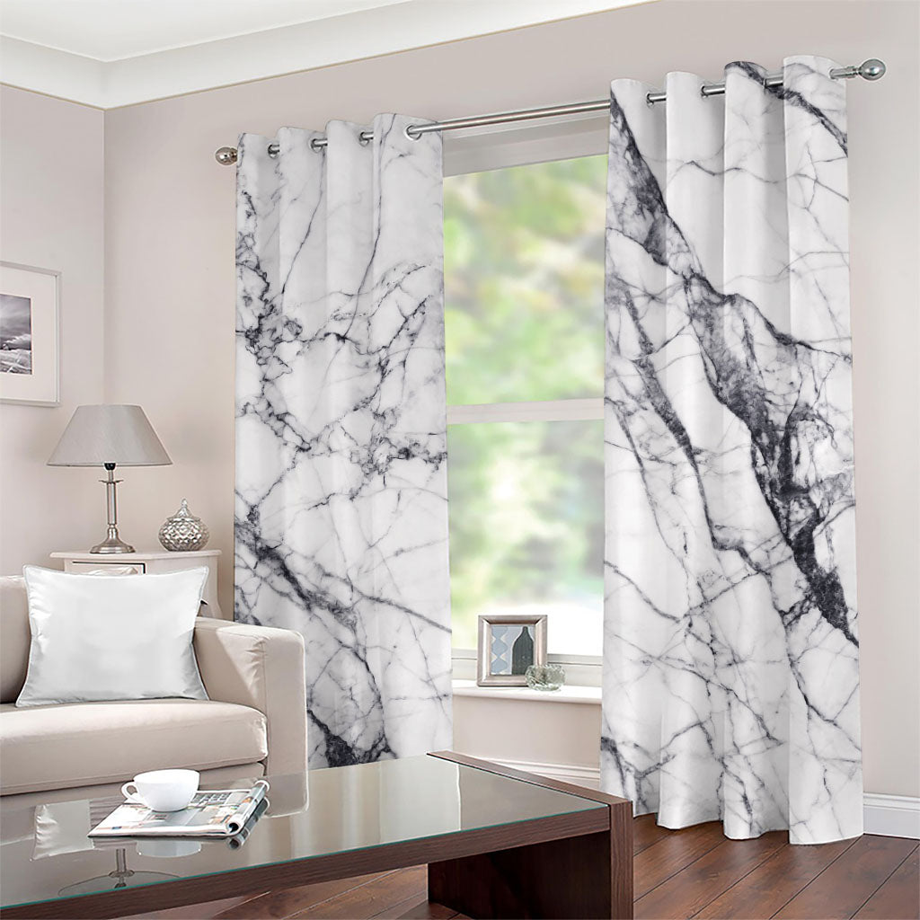 White Gray Scratch Marble Print Grommet Curtains