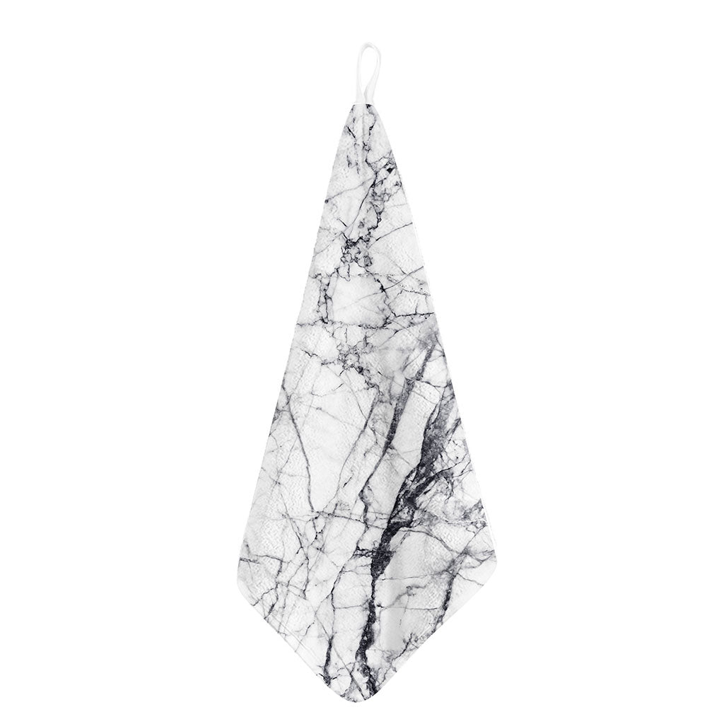 White Gray Scratch Marble Print Hand Towel