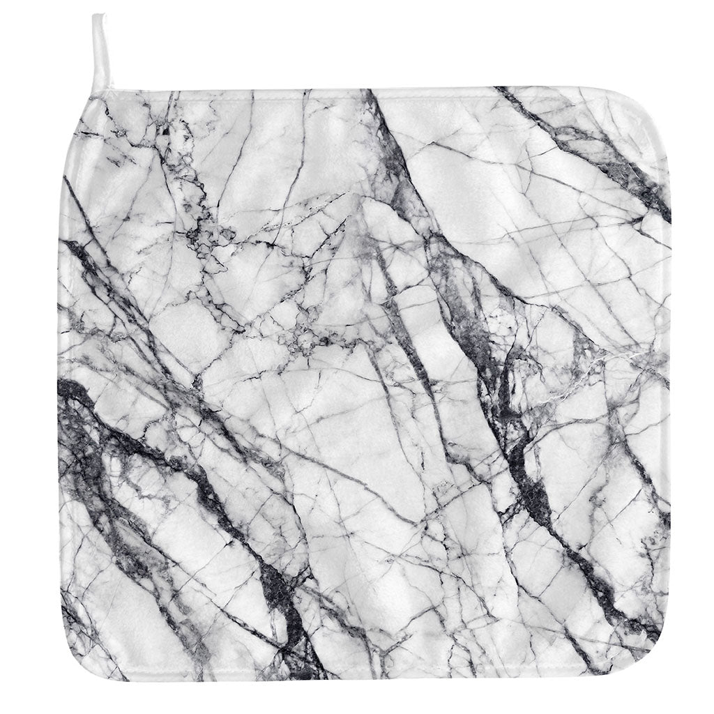 White Gray Scratch Marble Print Hand Towel