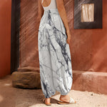 White Gray Scratch Marble Print Harem Pants