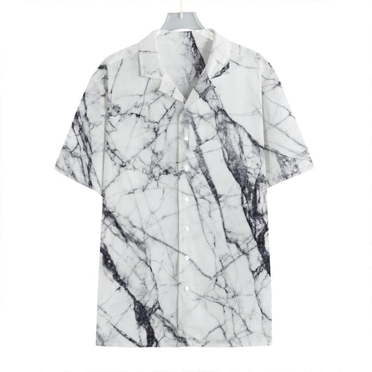 White Gray Scratch Marble Print Hawaiian Shirt