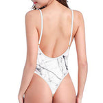 White Gray Scratch Marble Print High Cut One Piece Swimsuit