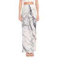 White Gray Scratch Marble Print High Slit Maxi Skirt