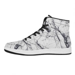 White Gray Scratch Marble Print High Top Leather Sneakers