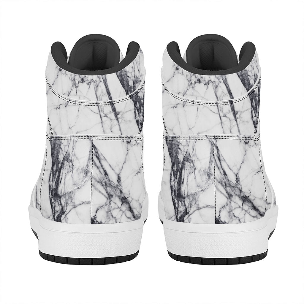 White Gray Scratch Marble Print High Top Leather Sneakers