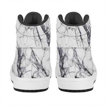 White Gray Scratch Marble Print High Top Leather Sneakers
