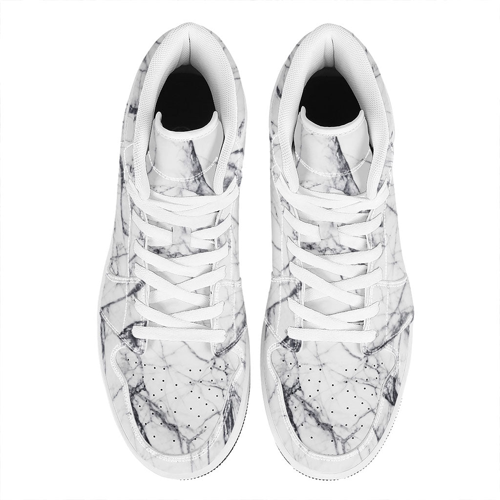 White Gray Scratch Marble Print High Top Leather Sneakers