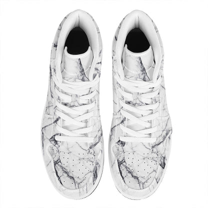 White Gray Scratch Marble Print High Top Leather Sneakers