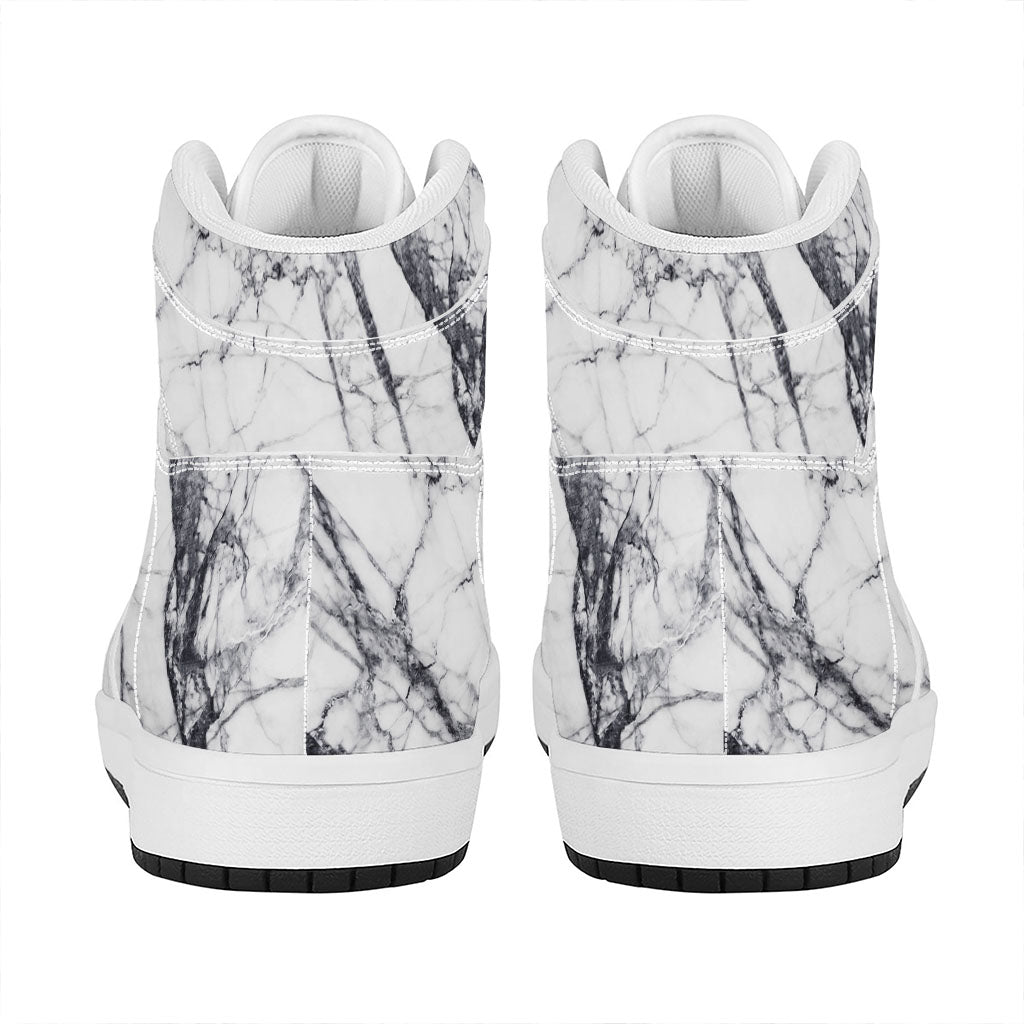 White Gray Scratch Marble Print High Top Leather Sneakers