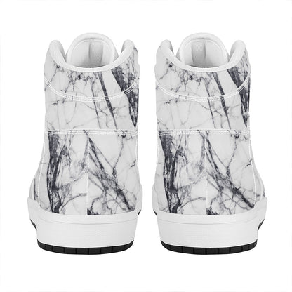 White Gray Scratch Marble Print High Top Leather Sneakers