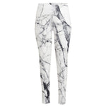 White Gray Scratch Marble Print High-Waisted Pocket Leggings