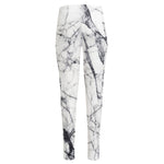 White Gray Scratch Marble Print High-Waisted Pocket Leggings