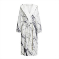 White Gray Scratch Marble Print Hooded Bathrobe