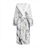 White Gray Scratch Marble Print Hooded Bathrobe