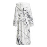 White Gray Scratch Marble Print Hooded Bathrobe