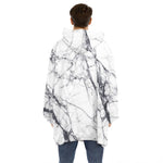 White Gray Scratch Marble Print Hoodie Blanket