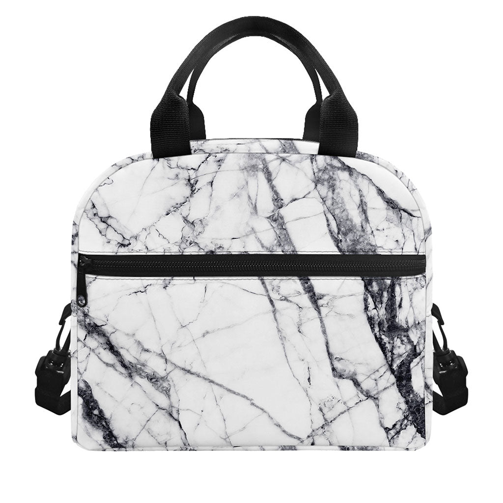 White Gray Scratch Marble Print Insulated Lunch Bag