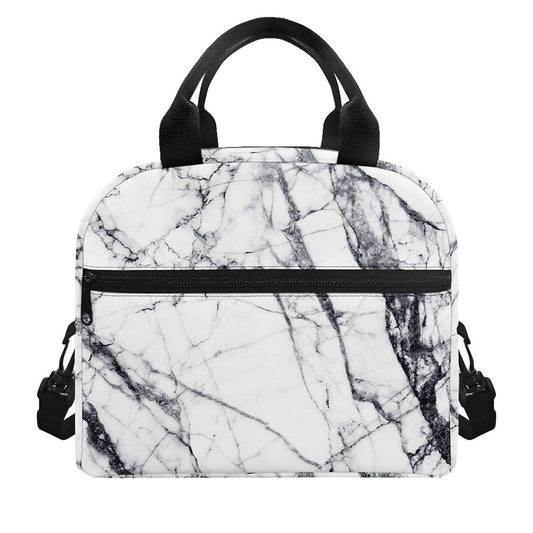 White Gray Scratch Marble Print Insulated Lunch Bag