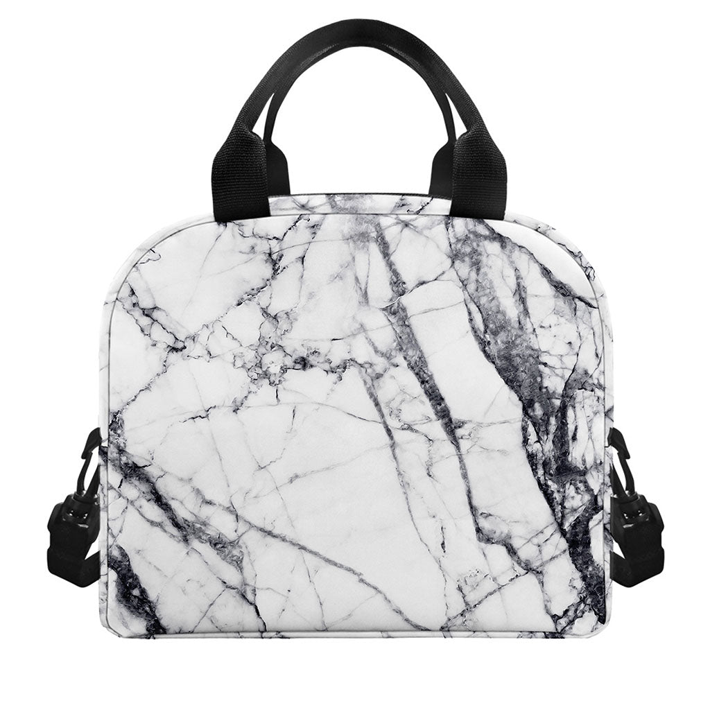 White Gray Scratch Marble Print Insulated Lunch Bag