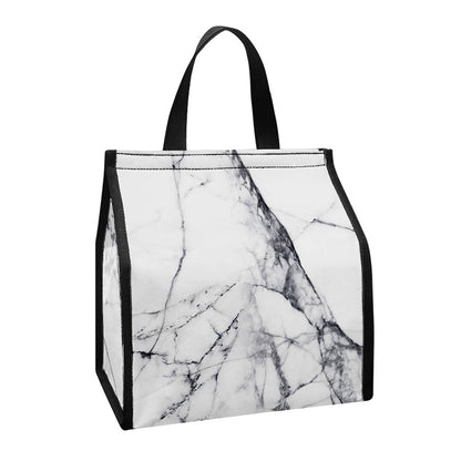 White Gray Scratch Marble Print Insulated Lunch Tote