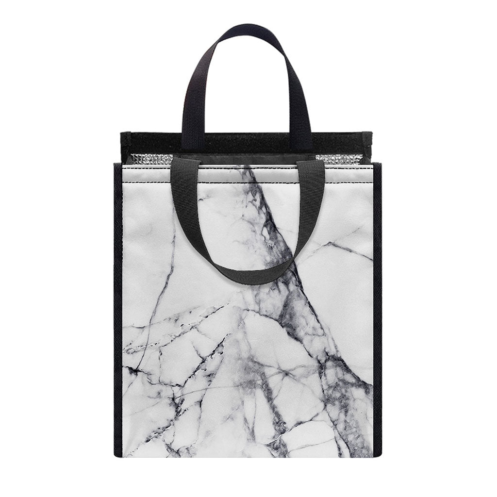 White Gray Scratch Marble Print Insulated Lunch Tote