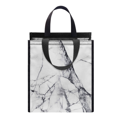 White Gray Scratch Marble Print Insulated Lunch Tote